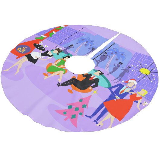 Retro Tropical Holiday Party X-mas Tree Skirt Polyester Weihnachtsbaumdecke (Schrägansicht)