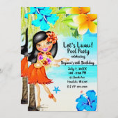 Retro Tropical Hula Girl Luau Beach Party Geburtst Einladung (Vorne/Hinten)