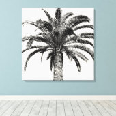 Retro Tropical Island Palm Tree in Schwarz-Weiß Leinwanddruck (Insitu (Holzboden))