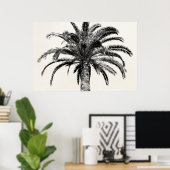 Retro Tropical Island Palm Tree in Schwarz-Weiß Poster (Heimbüro)