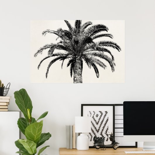 Retro Tropical Island Palm Tree in Schwarz-Weiß Poster (Heimbüro)