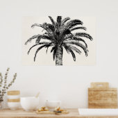 Retro Tropical Island Palm Tree in Schwarz-Weiß Poster (Küche)