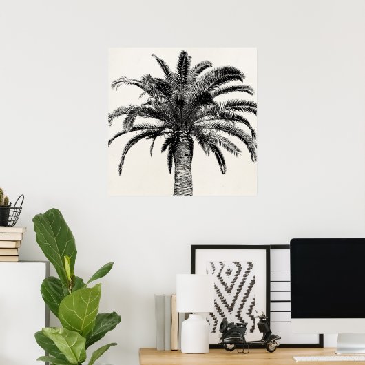 Retro Tropical Island Palm Tree in Schwarz-Weiß Poster (Heimbüro)