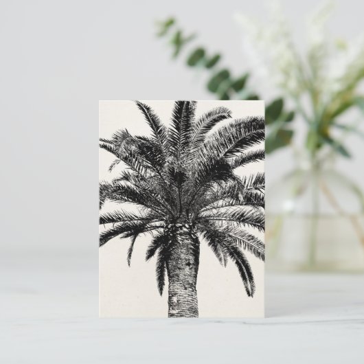 Retro Tropical Island Palm Tree in Schwarz-Weiß Postkarte (Stehend Vorderseite)