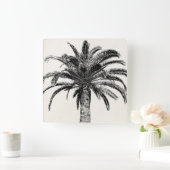 Retro Tropical Island Palm Tree in Schwarz-Weiß Quadratische Wanduhr (Zuhause)