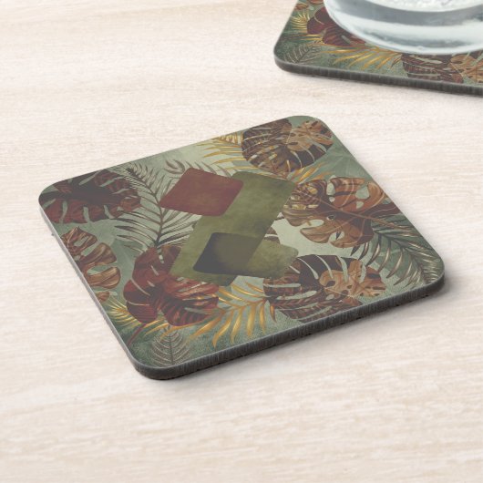 Retro Tropical Monstera Palmenblatt 70er Jahre Som Getränkeuntersetzer (Linke Seite)