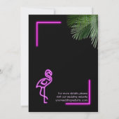 Retro Tropical Neon Pink Flamingo Save the Date Einladung (Rückseite)