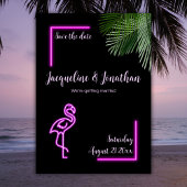 Retro Tropical Neon Pink Flamingo Save the Date Einladung