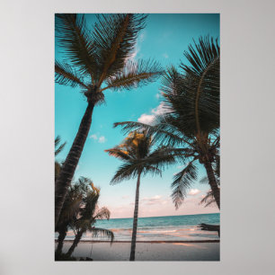 RETRO TROPICAL PALM BAUM AM STRAND POSTER