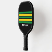 Retro Tropical Palm durch Streifen mit Namen Pickleball Schläger (Links)