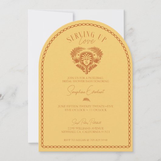 Retro Tropical Palm Tree Pickleball Brautparty Einladung (Vorderseite)