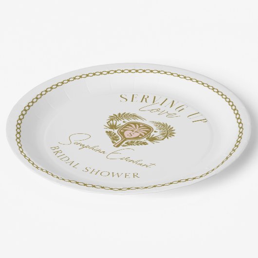 Retro Tropical Palm Tree Pickleball Brautparty Pappteller (Schrägansicht)