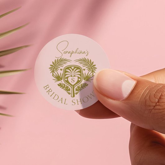 Retro Tropical Palm Tree Pickleball Brautparty Runder Aufkleber