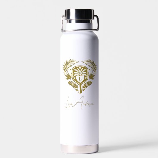 Retro Tropical Palm Tree Pickleball Brautparty Trinkflasche (Rückseite)