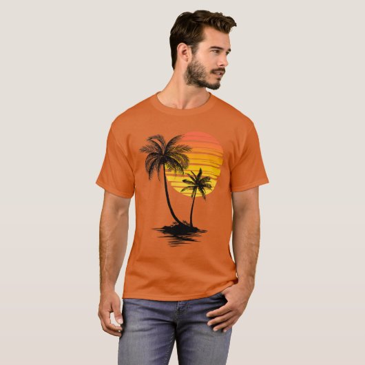 Retro Tropical Palm Trees Sunset Beach Summer Vaca T-Shirt (Vorne ganz)