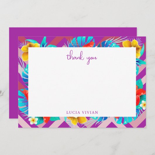 Retro Tropical Summer Fuchsia Brautparty Dankeskarte (Vorne/Hinten)