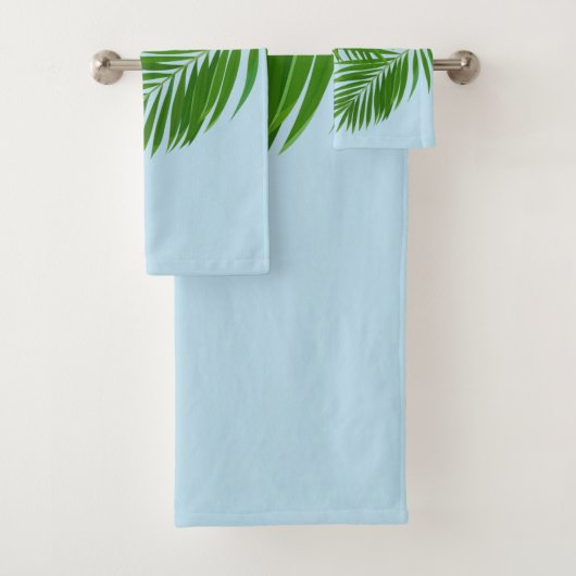 Retro Tropical Sun Palm Blätter Blauer Minimaler N Badhandtuch Set (Insitu)
