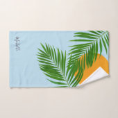 Retro Tropical Sun Palm Blätter Blauer Minimaler N Badhandtuch Set (Handtuch)