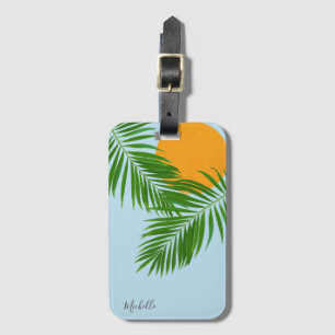 Retro Tropical Sun Palm Blätter Blauer Minimaler N Gepäckanhänger