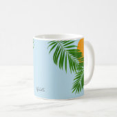 Retro Tropical Sun Palm Blätter Blauer Minimaler N Kaffeetasse (VorderseiteRechts)