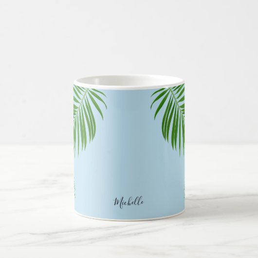 Retro Tropical Sun Palm Blätter Blauer Minimaler N Kaffeetasse (Mittel)