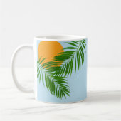 Retro Tropical Sun Palm Blätter Blauer Minimaler N Kaffeetasse (Links)