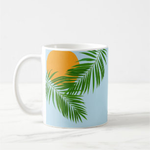 Retro Tropical Sun Palm Blätter Blauer Minimaler N Kaffeetasse