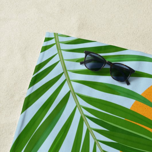 Retro Tropical Sun Palm Blätter Blauer Minimaler N Strandtuch (Beispiel)