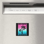 Retro Tropical Sunset Cancun Beach Mexico Sommer V Magnet (In Situ (Geschirrspüler))