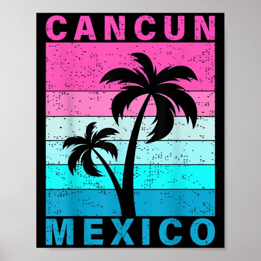 Retro Tropical Sunset Cancun Beach Mexico Sommer V Poster (Vorne)