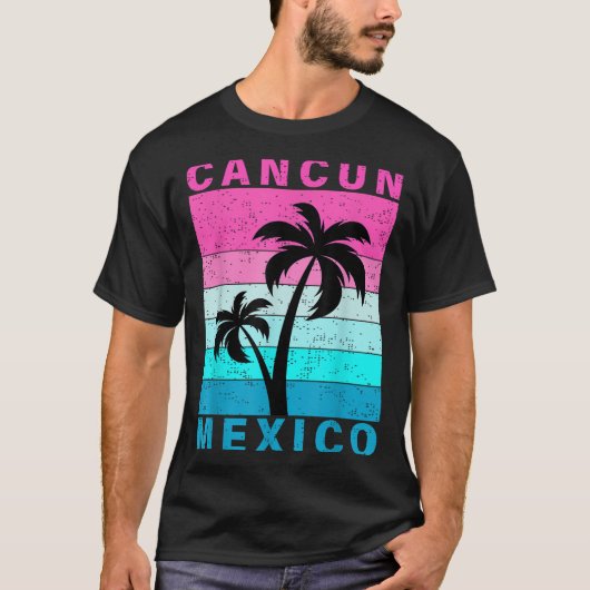Retro Tropical Sunset Cancun Beach Mexico Sommer V T-Shirt (Vorderseite)