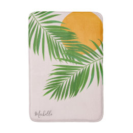 Retro Tropical Sunset Palm Blätter Minimalistische Badematte