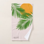 Retro Tropical Sunset Palm Blätter Minimalistische Badhandtuch Set (Handtuch)
