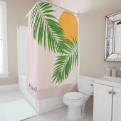 Retro Tropical Sunset Palm Blätter Minimalistische Duschvorhang (Beispiel)