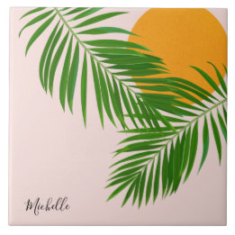 Retro Tropical Sunset Palm Blätter Minimalistische Fliese