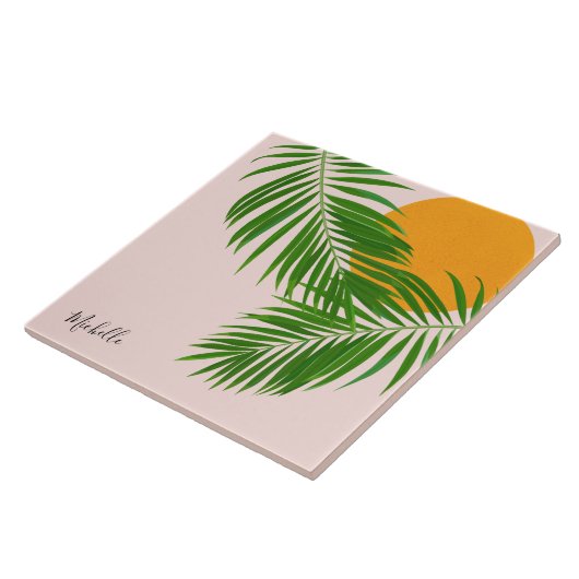 Retro Tropical Sunset Palm Blätter Minimalistische Fliese (Seite)