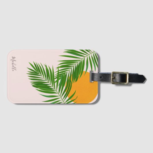 Retro Tropical Sunset Palm Blätter Minimalistische Gepäckanhänger (Vorderseite (Horizontal))