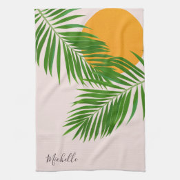 Retro Tropical Sunset Palm Blätter Minimalistische Geschirrtuch
