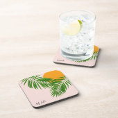 Retro Tropical Sunset Palm Blätter Minimalistische Getränkeuntersetzer (Rechte Seite)