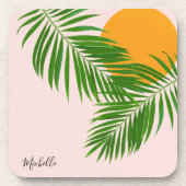 Retro Tropical Sunset Palm Blätter Minimalistische Getränkeuntersetzer (Vorderseite)