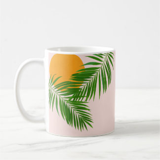 Retro Tropical Sunset Palm Blätter Minimalistische Kaffeetasse