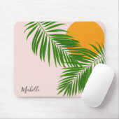 Retro Tropical Sunset Palm Blätter Minimalistische Mousepad (Mit Mouse)
