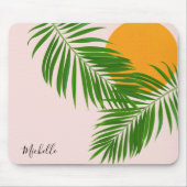 Retro Tropical Sunset Palm Blätter Minimalistische Mousepad (Vorne)