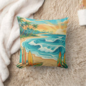 Retro Tropical Surf Beach Waves Throw Pillow Kissen (Decke)