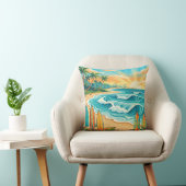 Retro Tropical Surf Beach Waves Throw Pillow Kissen (Stuhl )