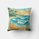 Retro Tropical Surf Beach Waves Throw Pillow Kissen (Rückseite)