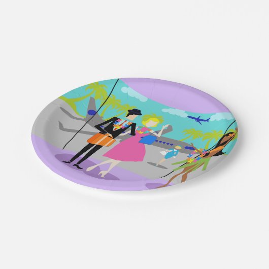 Retro Tropical Vacation Paper Plate Pappteller (Schrägansicht)