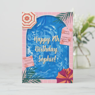 Retro-Tropische-Arch-Poolparty-Geburtstag Einladung