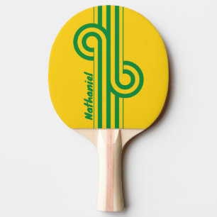 Retro-Tropische-Banane-Doppelstreifen-Schleife mit Tischtennis Schläger