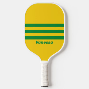 Retro Tropische Banane drei über Streifen Name Pickleball Schläger